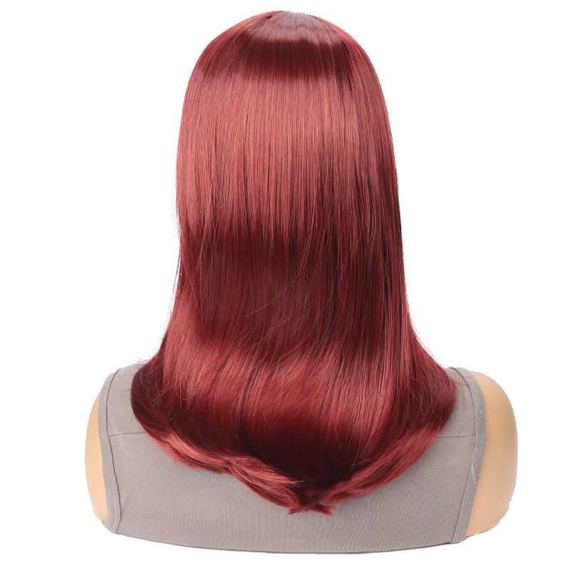 Synthetic Clip-in Women's Wine Red Middle Parted Long Straight Hair Wig Headpiece_voghion.com