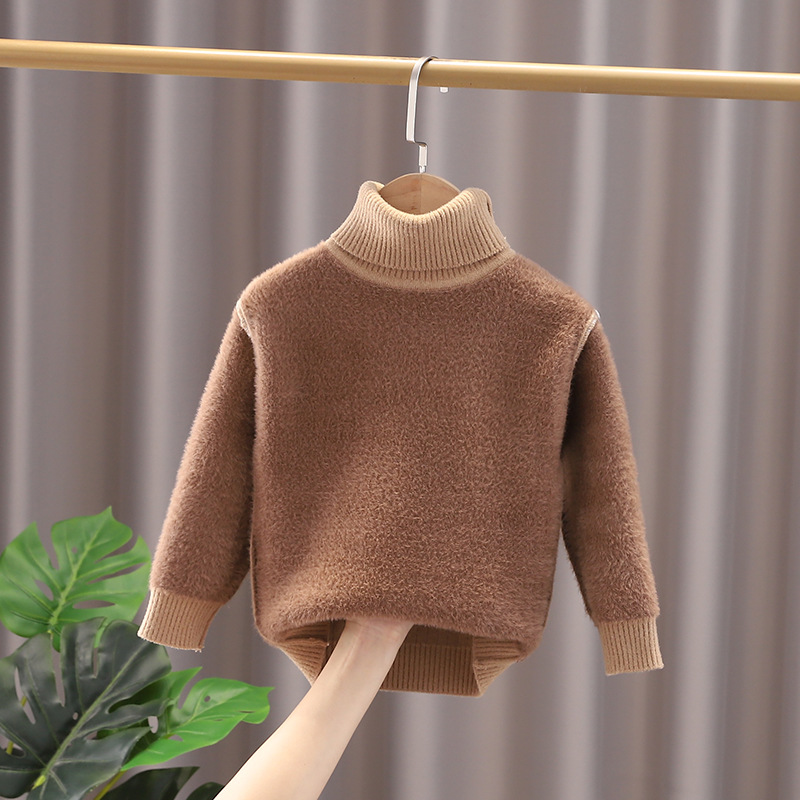 Kanner Nerz Pelzmantel Jongen a Meedercher Baby Mat Fleece Base Mantel Turtleneck Pullover Warm_voghion.com