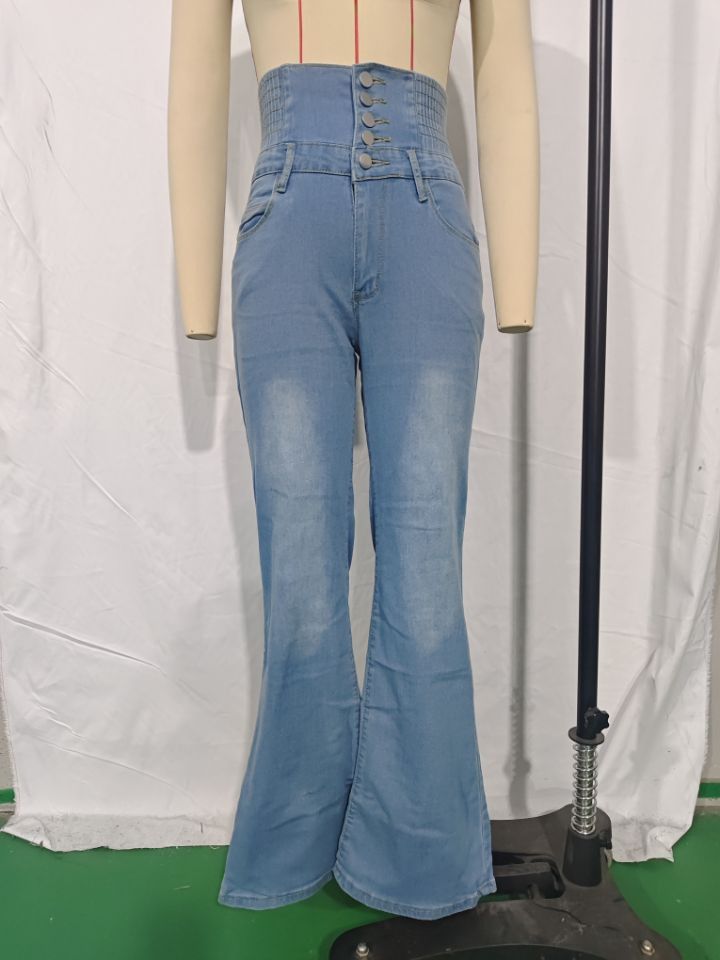 High-Waisted Stretch Flared Jeans For Women – Slimming Bootcut Denim Pants With Button Fly & Vintage Wash_voghion.com