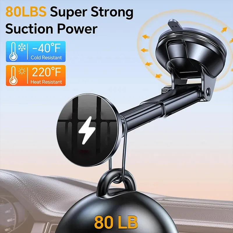 UYUXIO Dashboard Wireless Charger Adapter 15W Fast Charging Magnetic Car Phone Holder For IPhone 16 15 14 13 12_voghion.com