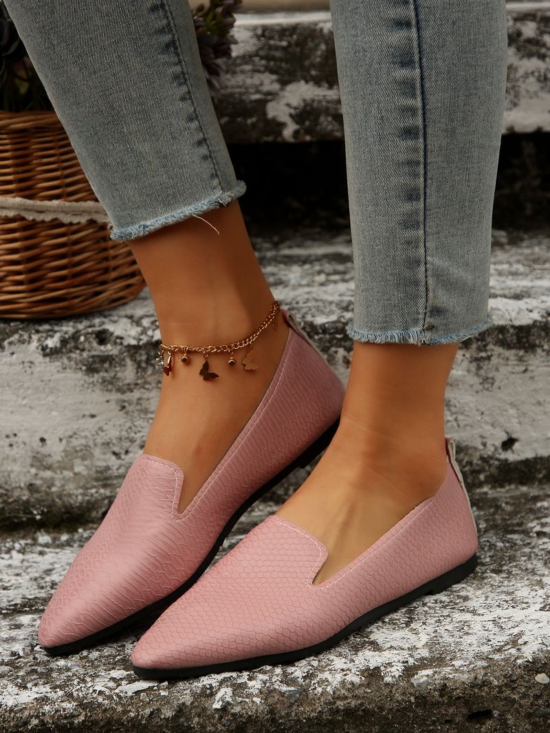 Women's Shoes Large Size Women's Casual Flat Shoes Pointed Toe Simple Snakeskin Pattern Shallow Mouth Breathable One Foot Slip On Large Size 43_voghion.com