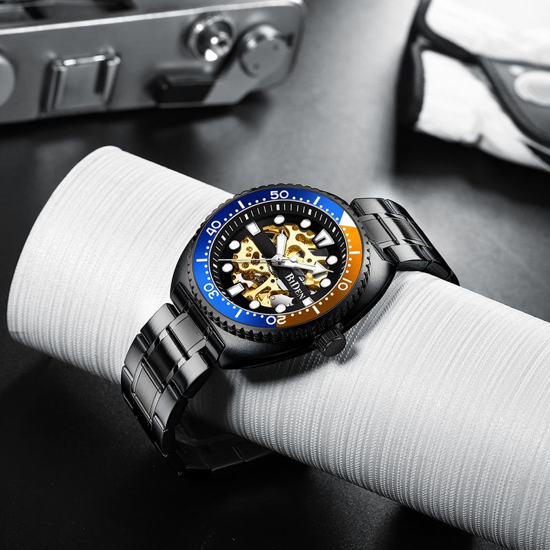 Montre mécanique classique BIDEN pour homme, marque de luxe, automatique, lunette rotative, cadran lumineux, livrée avec un écrin_voghion.com