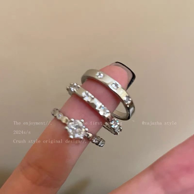 Zircone minimalista in stile freddo per donna, design unico, alla moda e personalizzato, nuovo set di anelli aperti regolabili_voghion.com
