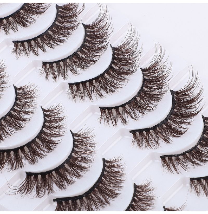 10-Pair Brown False Eyelashes Set, Novel Cosplay & Stage Design, 3D Natural Look_voghion.com