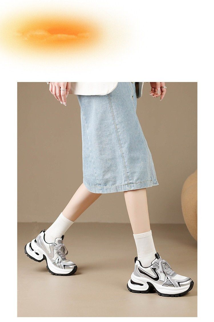 Thick Soled Dad Shoes For Women New Retro Street Style Height Enhancing Silver Same Style Casual Sports Shoes_voghion.com