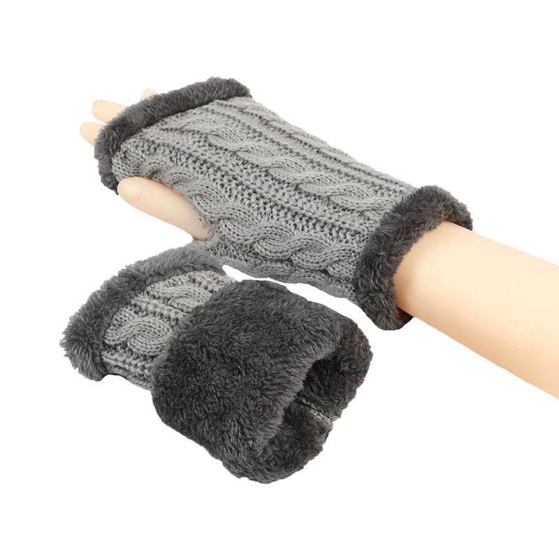 Unisex Fleecehandschuhe Gestrickte fingerlose Handschuhe mit Achterdrehung Kurze warme Manschette mit Fleecehandschuhen_voghion.com
