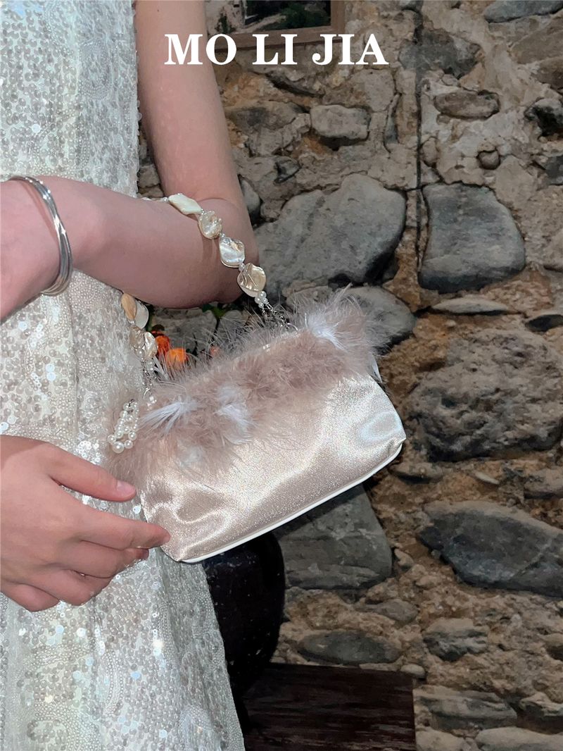 Pane satinato antico 2024, nuova borsa naturale con conchiglia e piuma, borsa in stile Hanfu_voghion.com