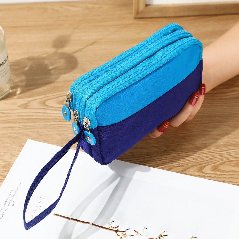 Women's Three-Layer Zipper Fabric Nylon Phone Grocery Coin Key Small Bag Multi-Layer Wristlet Clutch Large Capacity_voghion.com