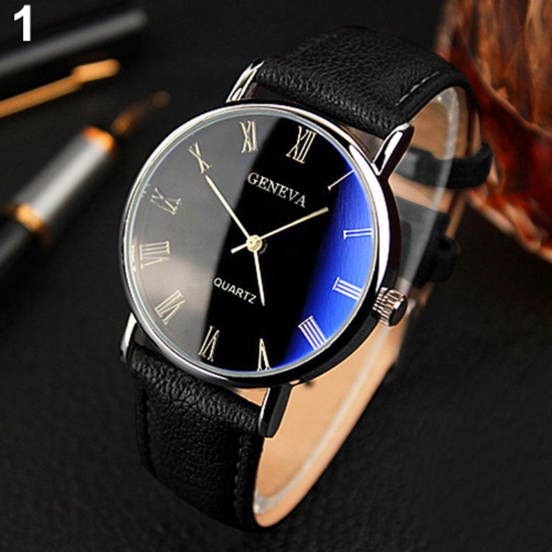 Yamaler Herren-Armbanduhr mit römischen Ziffern, Blu-Ray-Lederband, analoges Quarzwerk_voghion.com