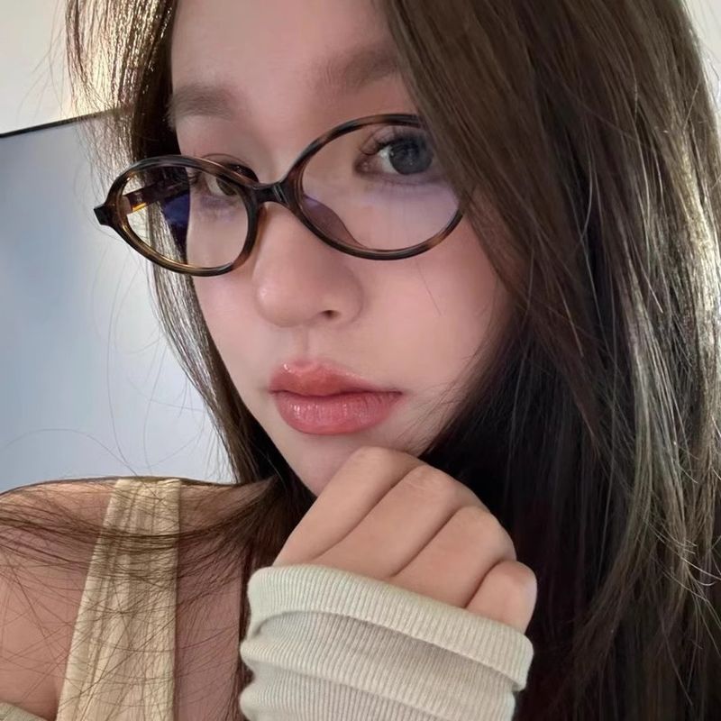 Fashion Korea Retro Oval Frame for Women Lovely Ins No Makeup Plain Y2K Eyewear Cute Decorative Computer Glasses_voghion.com