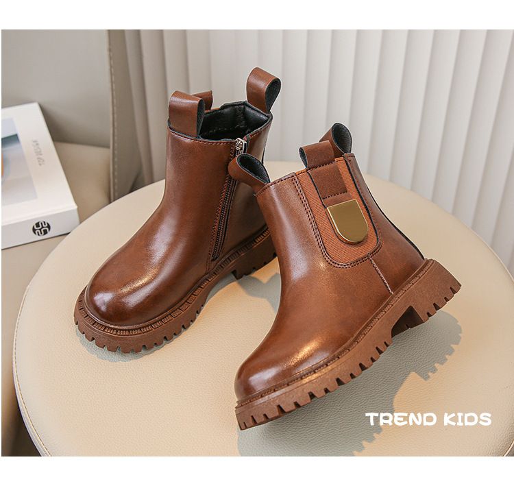 Chaussures pour enfants bottes Martin pour filles printemps et automne 2024 bottes courtes pour enfants de style britannique pour bébés filles bottes en cuir à semelle souple de style occidental_voghion.com