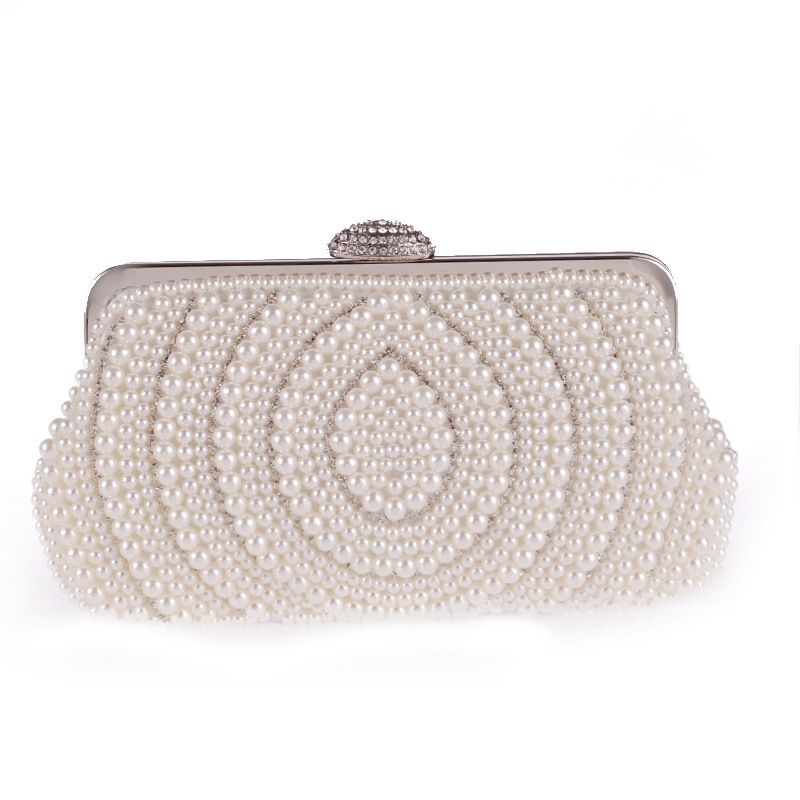 Borsa da sera elegante con pochette a catena, tracolla e perline, tempestata di diamanti, 7232-14_voghion.com