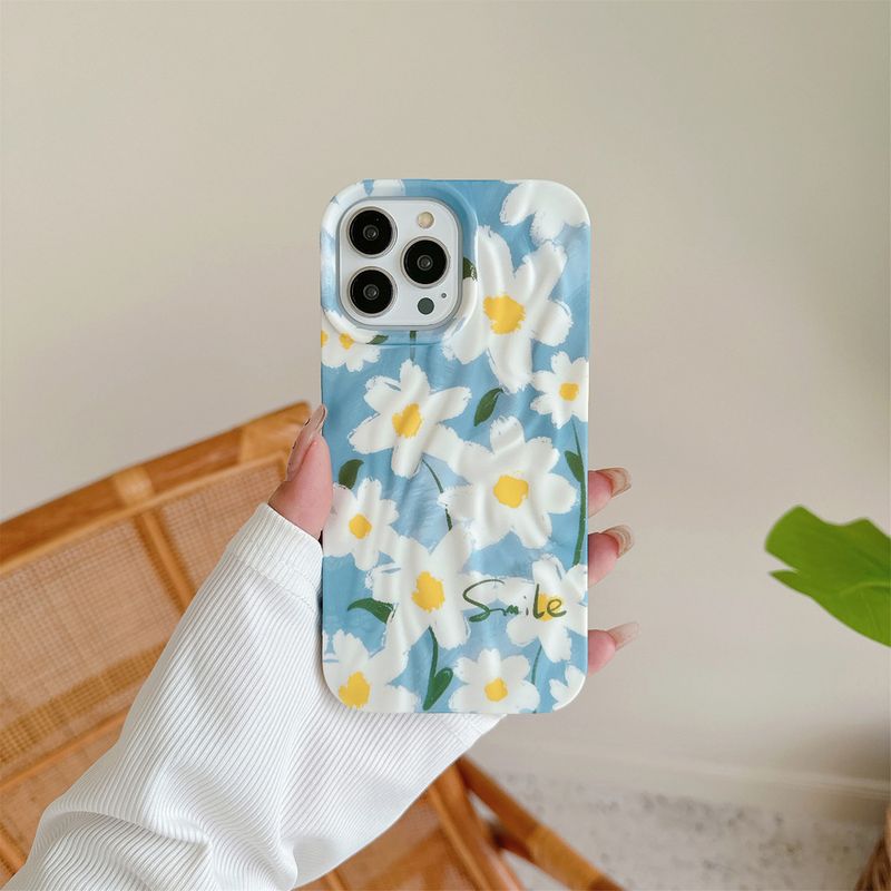 Ins Wrinkled Night Light Flower Case For IPhone 15 Pro Max, 14 Fresh Style, 12/13 Water Sticker_voghion.com