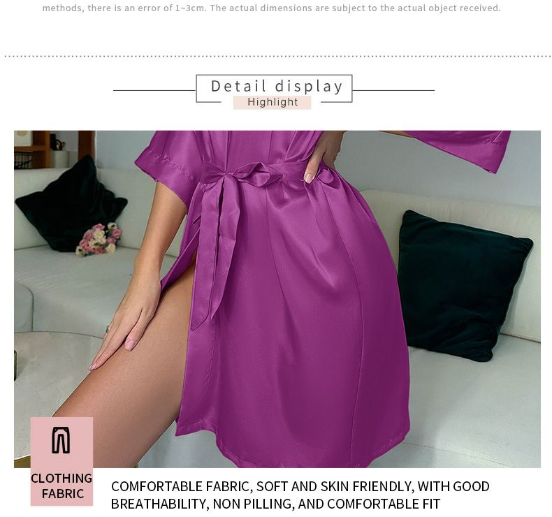 Women’S Clothing Sexy Silk Nightgown Casual Thin Home Wear Pajamas Simple Loose Cardigan Lace Up Bathrobe_voghion.com