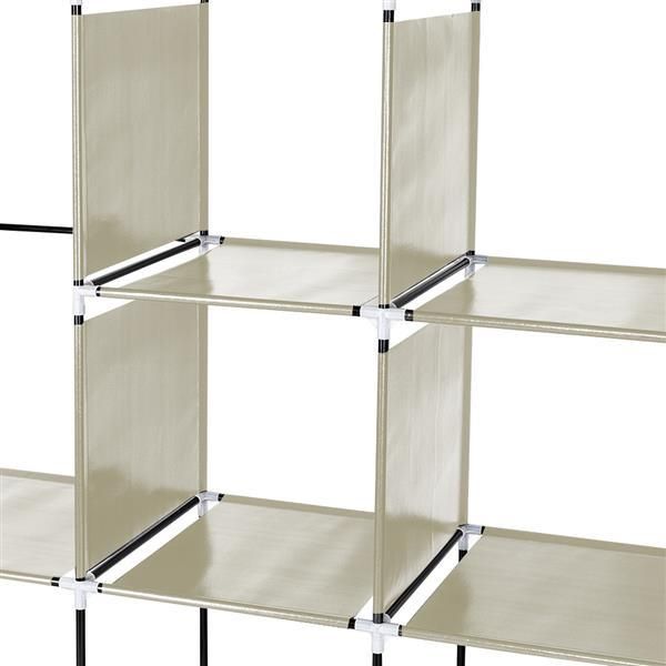 67" Clothes Closet Portable Wardrobe Clothes Storage Rack 12 Shelves 4 Side Pockets Beige_voghion.com