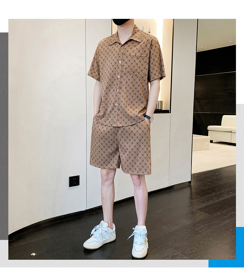 Buz İpek Set, Amerikan Gelişmiş Tam Baskı Presbiyopi Ceket, Erkek Trendy Gevşek Çift Günlük Set_voghion.com