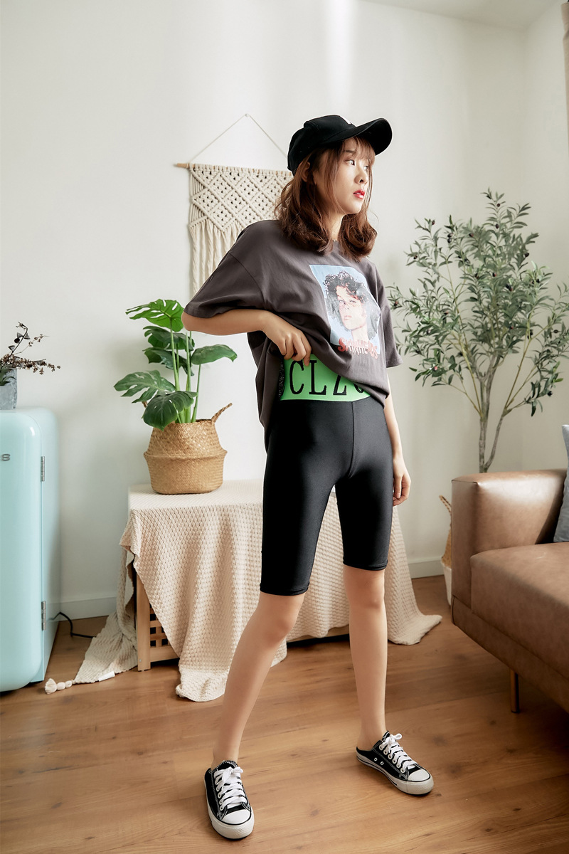 Cycling pants for women, tight-fitting stretch sports bottoming shorts for outer wear, contrasting letters, high-waisted pants, large size_voghion.com