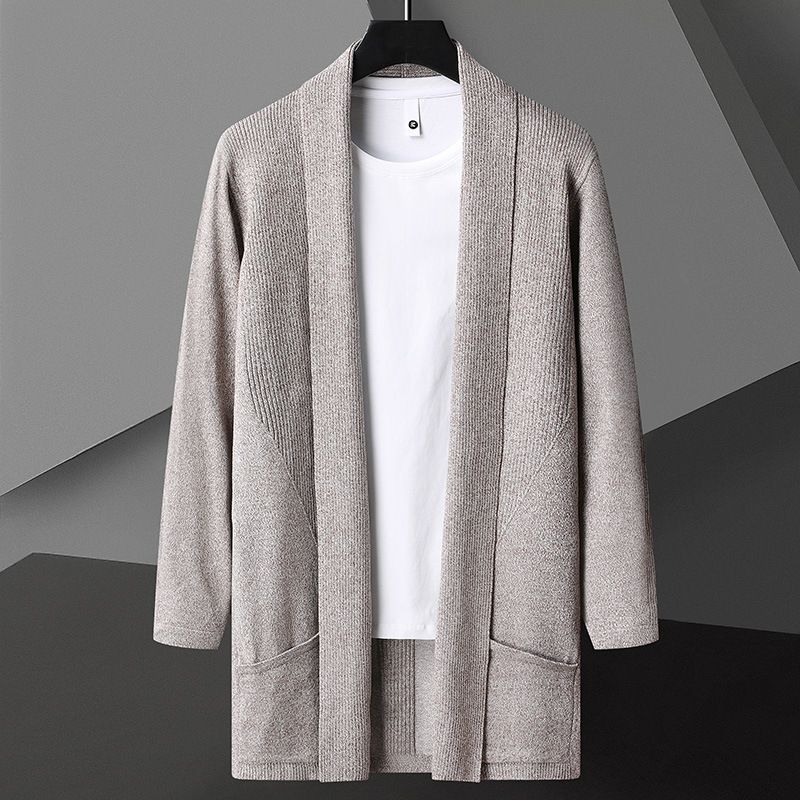 Neuer mittellanger Trenchcoat im koreanischen Stil mit schmaler Passform für den Herbst, Herren-Strickpullover in Übergröße_voghion.com