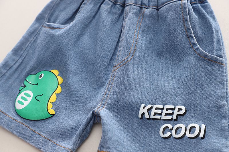 Neie Puppelchers-Summerkostüm kleng mëttelgrouss Jongen, zweedeelegt Set vun dënnen Cartoon-Kuerzärmel-Jeans-Shorts fir Puppelcher a_voghion.com