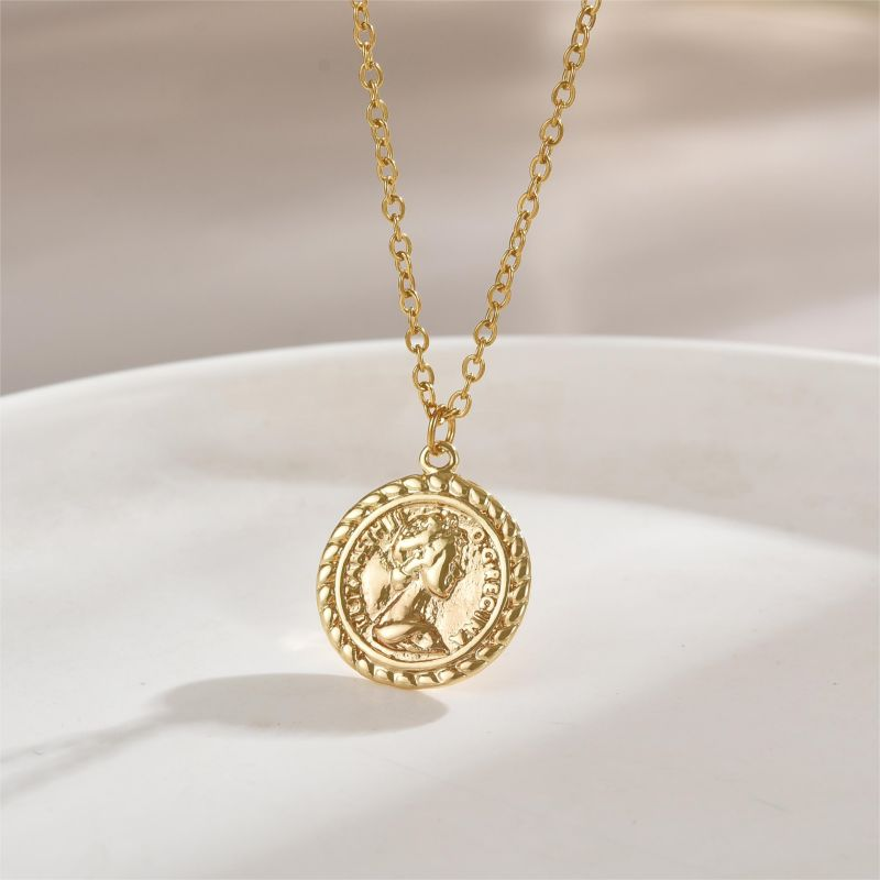 Retro and minimalist Roman coin abstract relief cat necklace for women's high-end sense collarbone chain fashion versatile and beautiful accessories_voghion.com