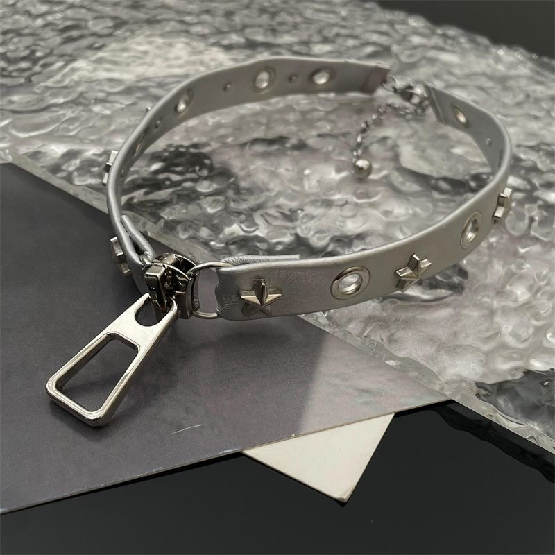 Designer Zilveren Rits Hoofd Subcultuur Choker Ketting Sleutelbeen Ketting Niche Kort y2k Punk Meisje Hart Choker_voghion.com