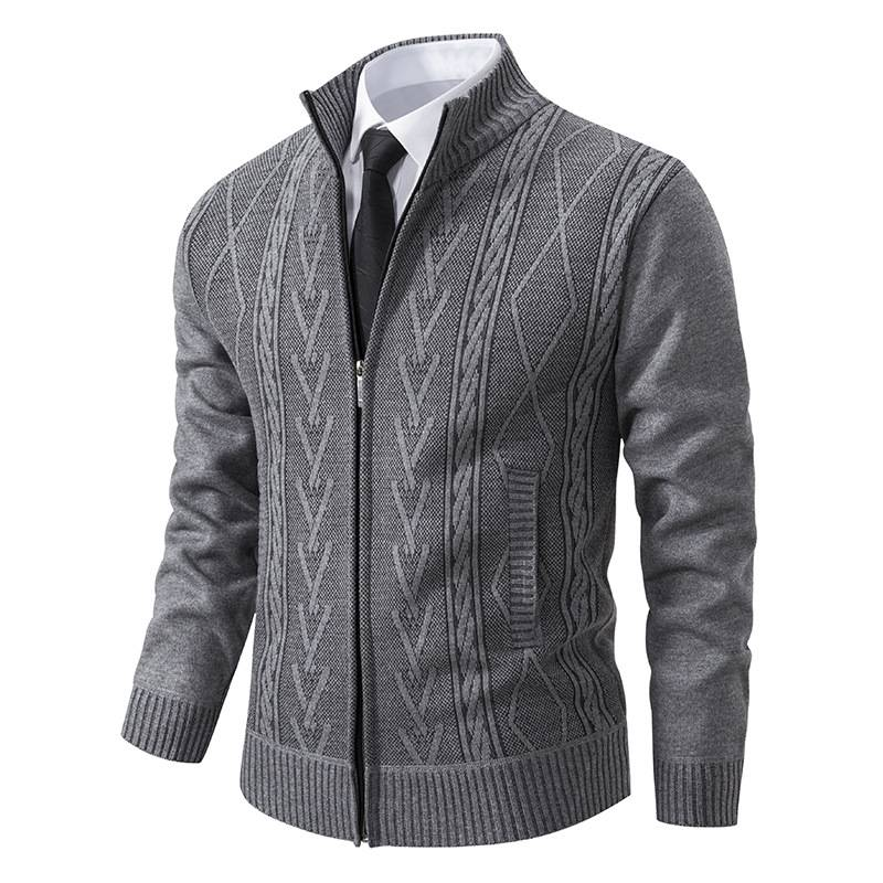 Herretøj Strikvarer plus size Herre fleeceforet cardiganjakke Lynlåskrave sweaterjakke_voghion.com