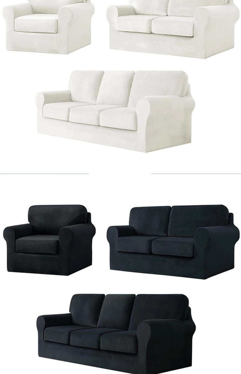Housse de canapé tout compris en velours de renard argenté ultra doux, coussin de dossier, housse de canapé en velours fendu multi-pièces_voghion.com
