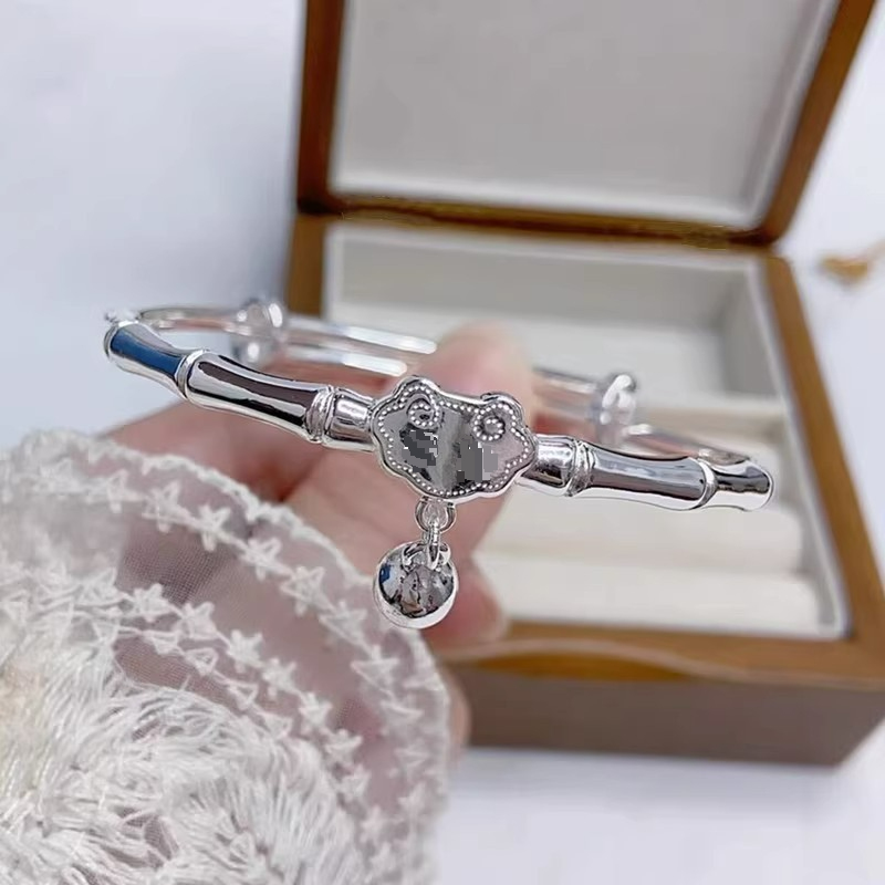 Bracelet de sécurité en argent massif et lisse pour femme, plaqué bambou, pour la paix, diffusion en direct_voghion.com