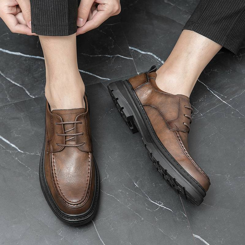 Fashionable Men's New British Black Business Formal Wear Derby Shoes Lace-up Leather British Brown Banquet Dress Wedding Leather Shoes_voghion.com