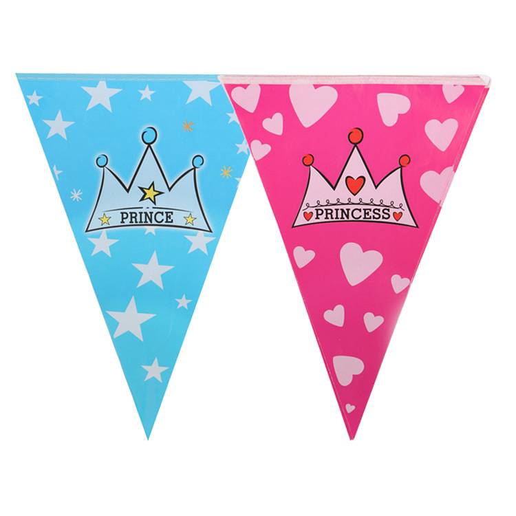 Set di striscioni triangolari da 2,5 m e 10 pezzi per la festa dei 100 giorni del bambino, design con corona rosa e blu, decorazioni per feste neutre rispetto al genere._voghion.com