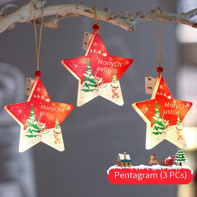 Juego de 12 luces colgantes navideñas LED: árbol festivo, copo de nieve, estrella, calcetín, decoración para fiestas navideñas en interiores._voghion.com