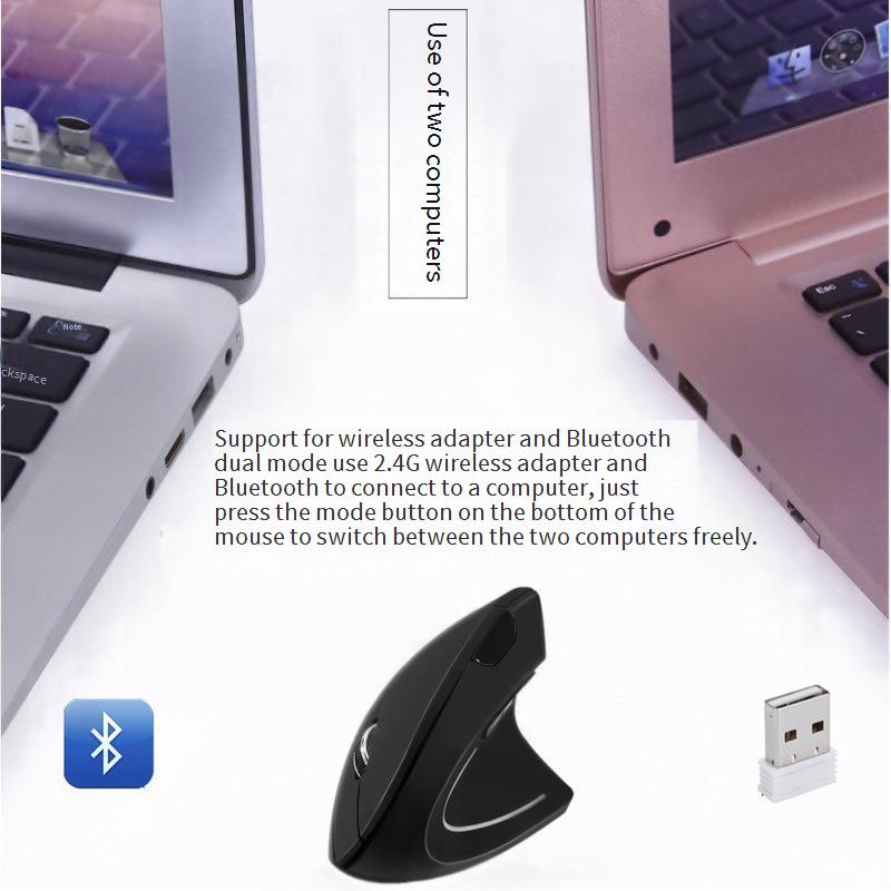 Ratón vertical ergonómico con Bluetooth 5.0 y modo dual 2.4G, inalámbrico y recargable para diestros, color negro._voghion.com
