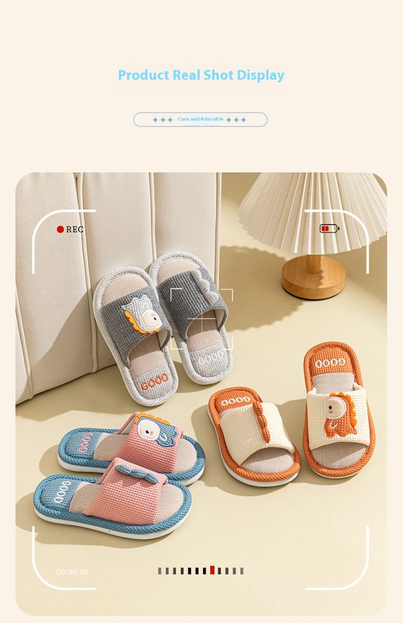 Ciabatte per bambini in lino con dinosauri - Scarpe da casa traspiranti e antiscivolo per bambini e bambine, sandali estivi unisex per bambini con supporto dell'arco plantare_voghion.com