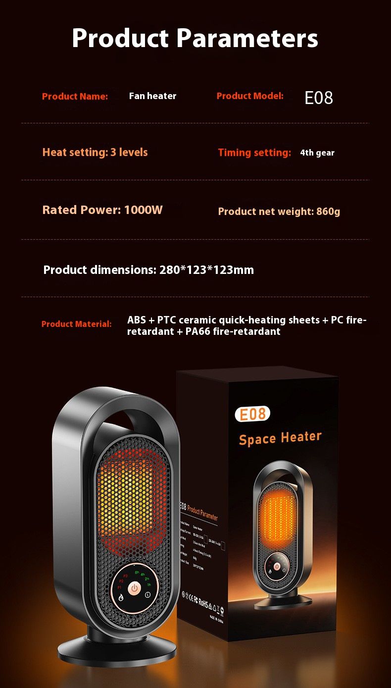 Schnellheizender PTC-Raumheizer – 1500 W Tischwärmer mit Touch-Steuerung, 8-Stunden-Timer, 3 Geschwindigkeitsstufen und Überhitzungsschutz für Zuhause/Büro_voghion.com
