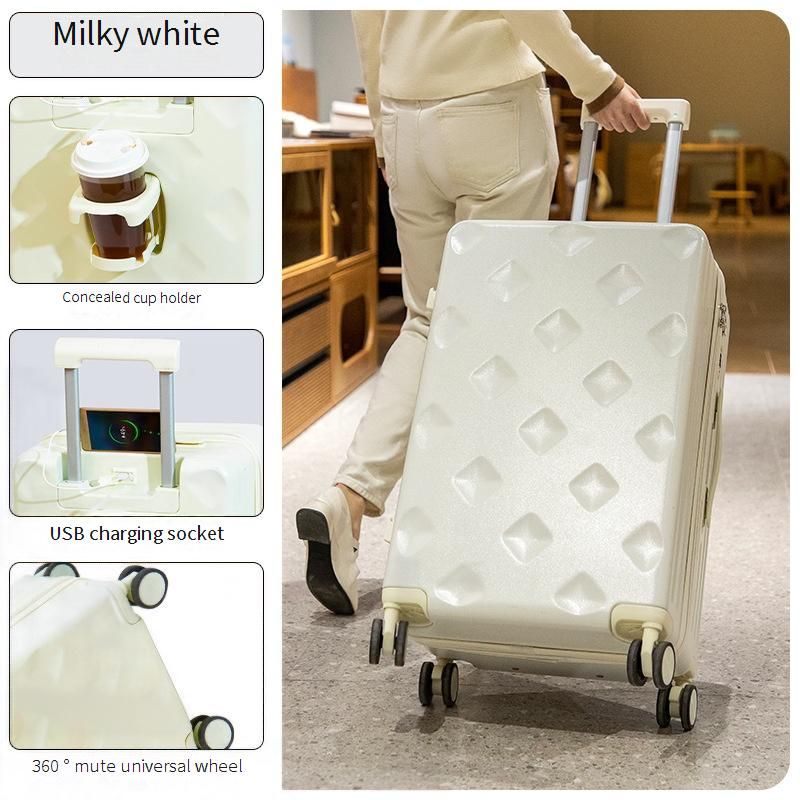 24-inch Stylish PC Luggage With Cup Holder & Phone Stand, Lightweight Spinner Suitcase For Travel, Geometric Pattern, (Multiple Colors & Sizes)_voghion.com