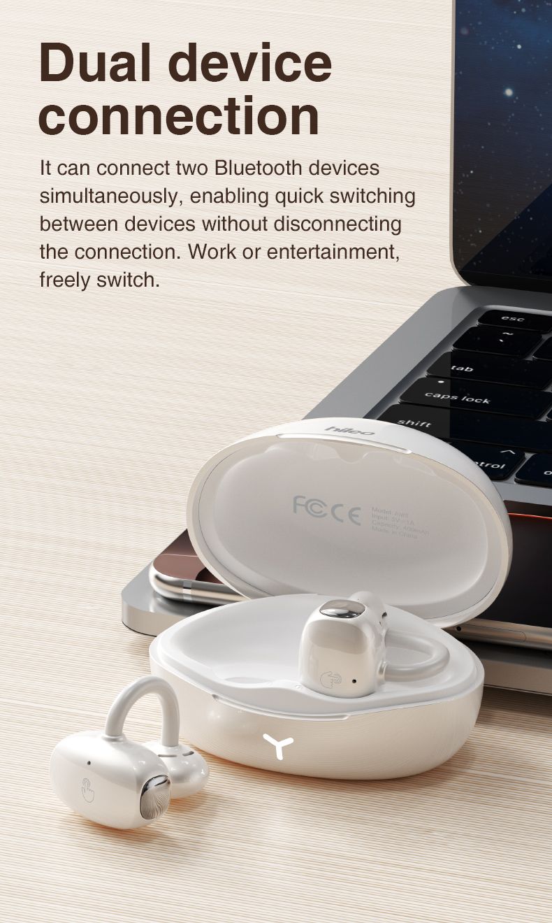 Hileo Hi85 Ear Clip Bluetooth Earphones - Dual Device Pairing, Physical Buttons, Waterproof, AI Noise Cancellation, Open-Transparency, Dual Modes For_voghion.com