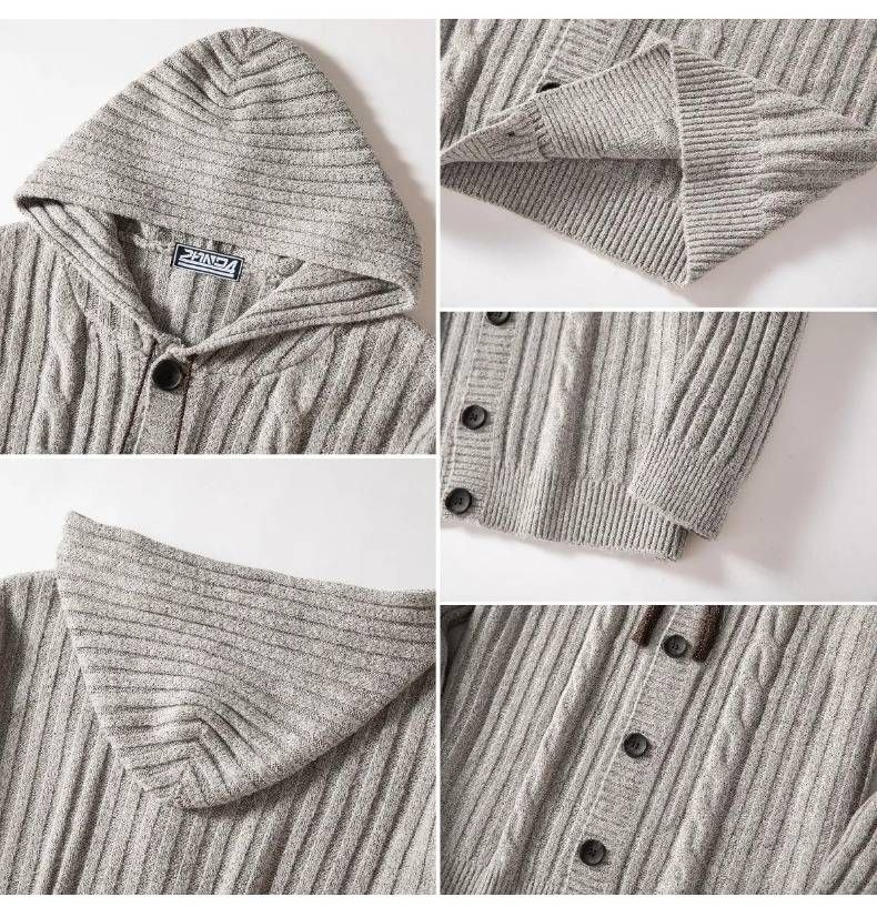 Herren-Strickjacke mit Kapuze – gerippt, langärmlig, vorne offen, lässige Streetwear (Sy0137, Grau, M-3XL)_voghion.com