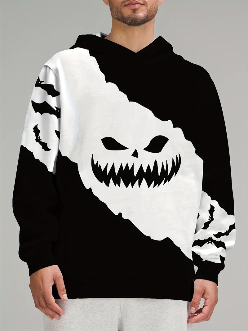 Fashionable And Casual Men's Printed Hoodie With No Pocket Design For Outdoor Autumn And Winter Clothing_voghion.com