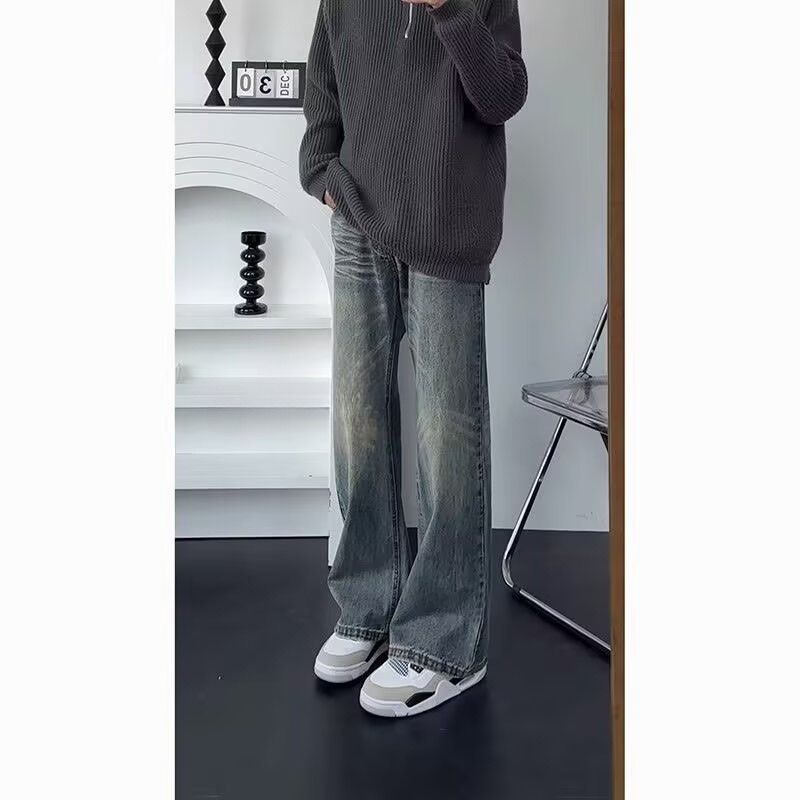 Vintage High-Waisted Wide-Leg Jeans – Retro Washed Black Denim With Distressed Hem & 90s Silhouette_voghion.com