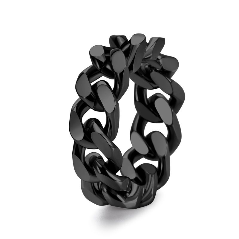 Anello alla moda in acciaio al titanio con catena cubana, stile punk, accessori semplici da uomo._voghion.com
