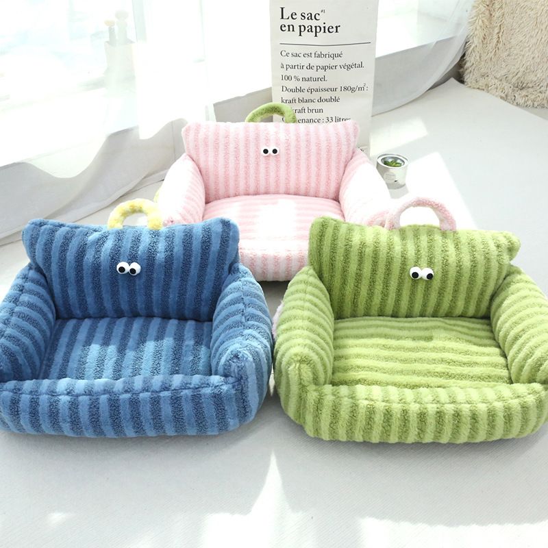 Internet celebrity big eyed dog cat striped sofa design macaron pet can be lifted nest small medium-sized dogs and cats_voghion.com