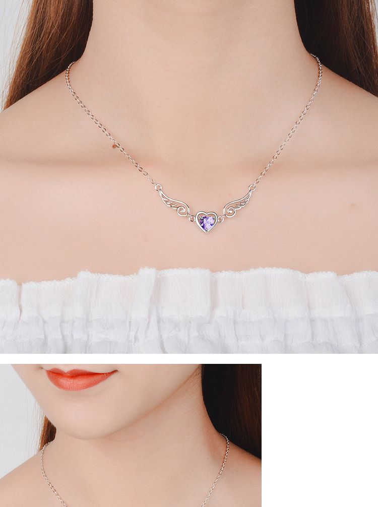 Women's necklace neck neck necklace women's angel wings purple zircon pendant necklace girls' jewelry_voghion.com