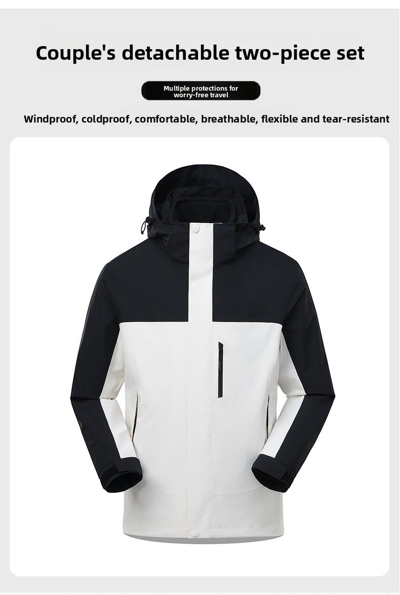 Giacca da trekking da viaggio calda foderata in pile, 3 in 1, antivento e impermeabile, da donna, per esterni, da uomo, Luo Tuo_voghion.com