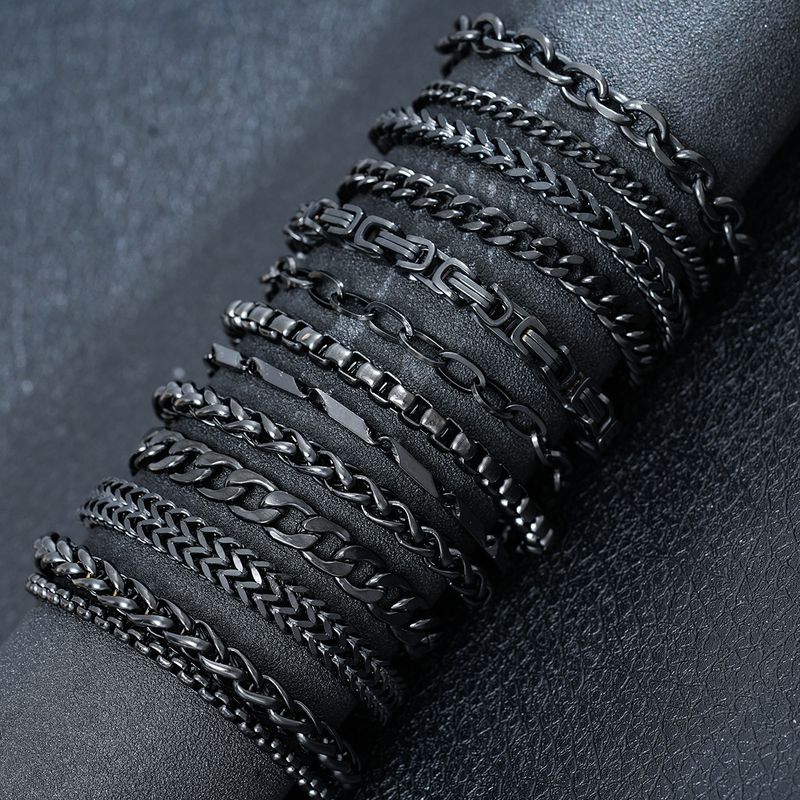 Hip Hop Trend Cuban Titanium Twist Chain Lobster Clasp Black NK Men's Stainless Steel Bracelet_voghion.com