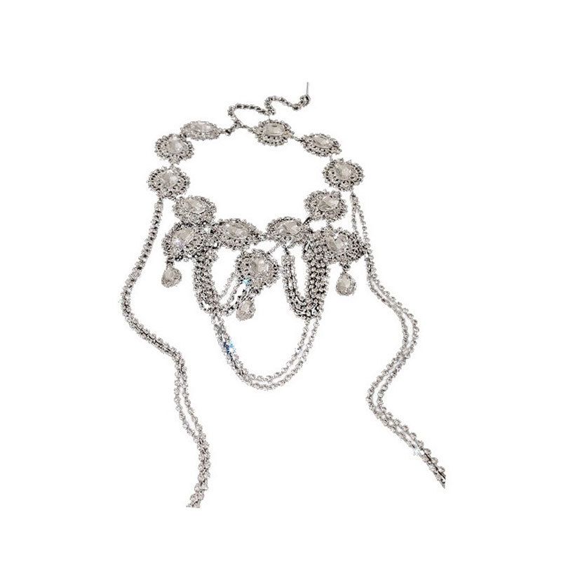 New Flower Water Drop Tassel Exaggerated Bride High-end Sense Chain Fashion Light Luxury Necklace Elegant_voghion.com