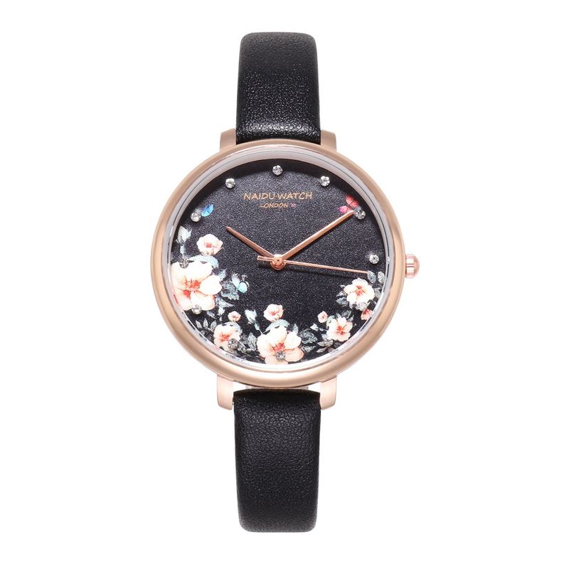 Korean Style Trend Rose Flower Fashion New Printed Casual Women's Watch_voghion.com