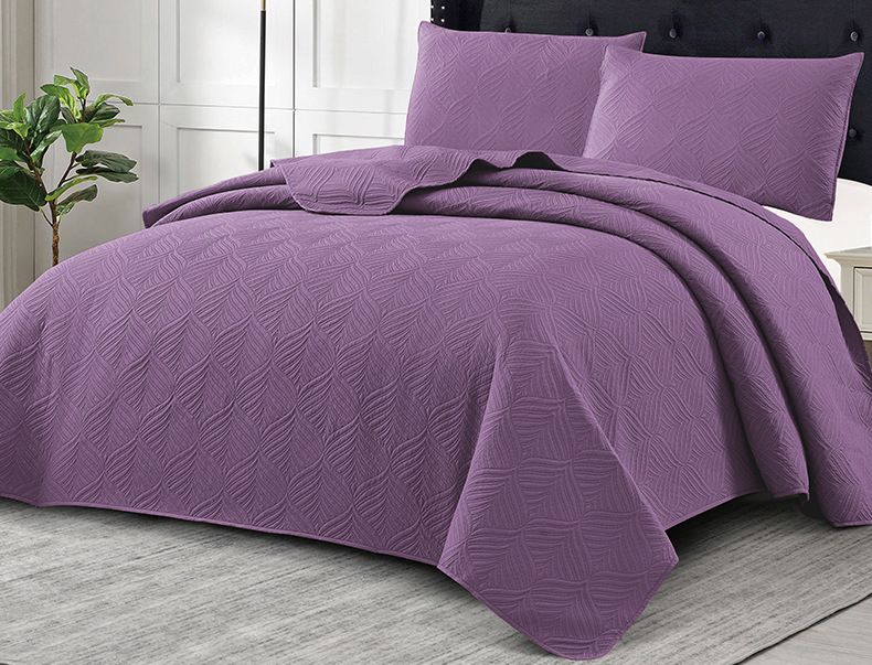 Bedspreads - Soft Bed Summer Quilt Lightweight Bedspread- Modern Style Leaf Pattern Coverlet For All Season - 3 Piece (1 Quilt, 2 Pillow Shams)_voghion.com