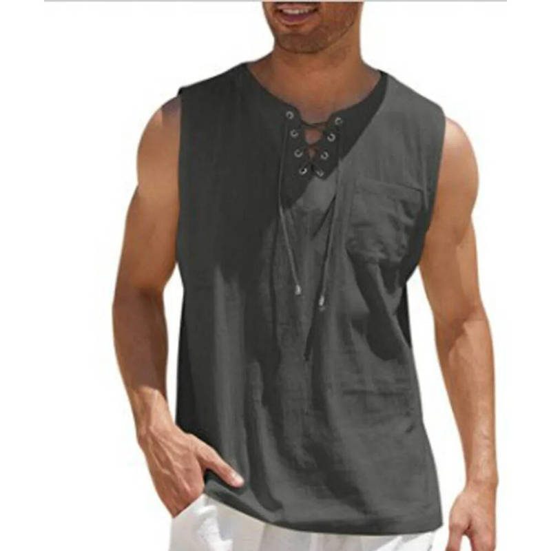 Canottiere da uomo estive senza maniche T-shirt tinta unita camicia ampia casual cotone Eurocode gilet in lino_voghion.com