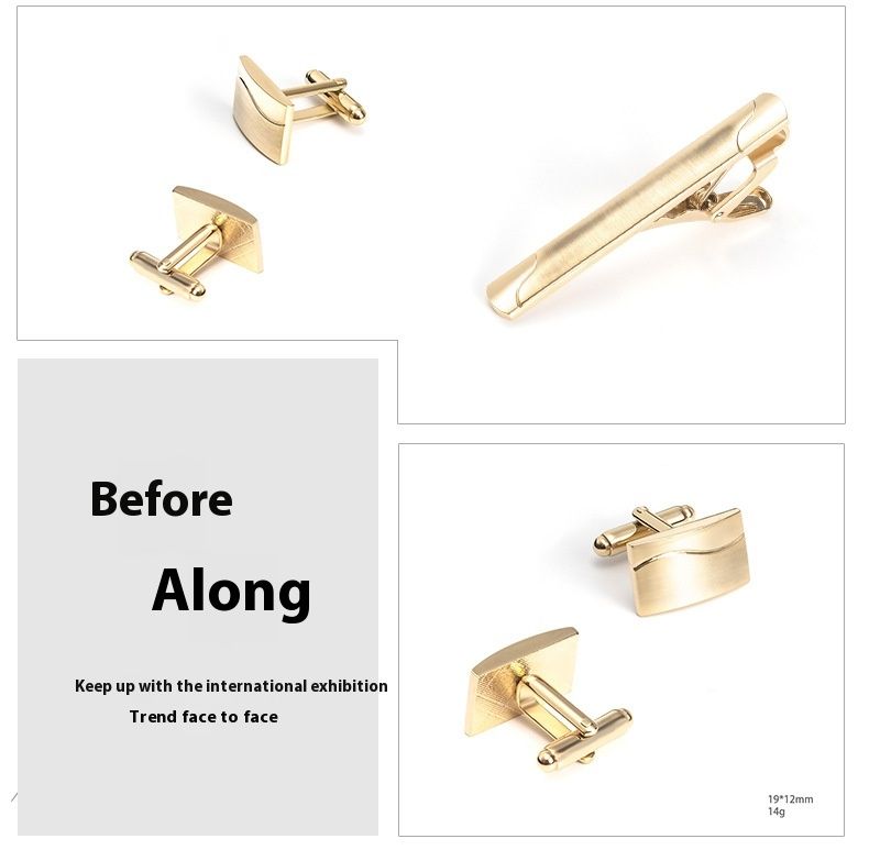 New Electroplated Gold Brushed Metal Cufflinks Set For Business Men's French Tie Clip Cufflinks_voghion.com
