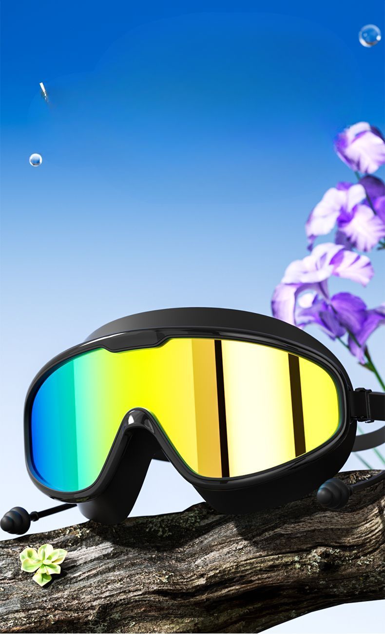 Gafas de natación RESHEIR de montura grande, impermeables, antivaho, HD, profesionales, para hombres y mujeres, con gorro de buceo_voghion.com